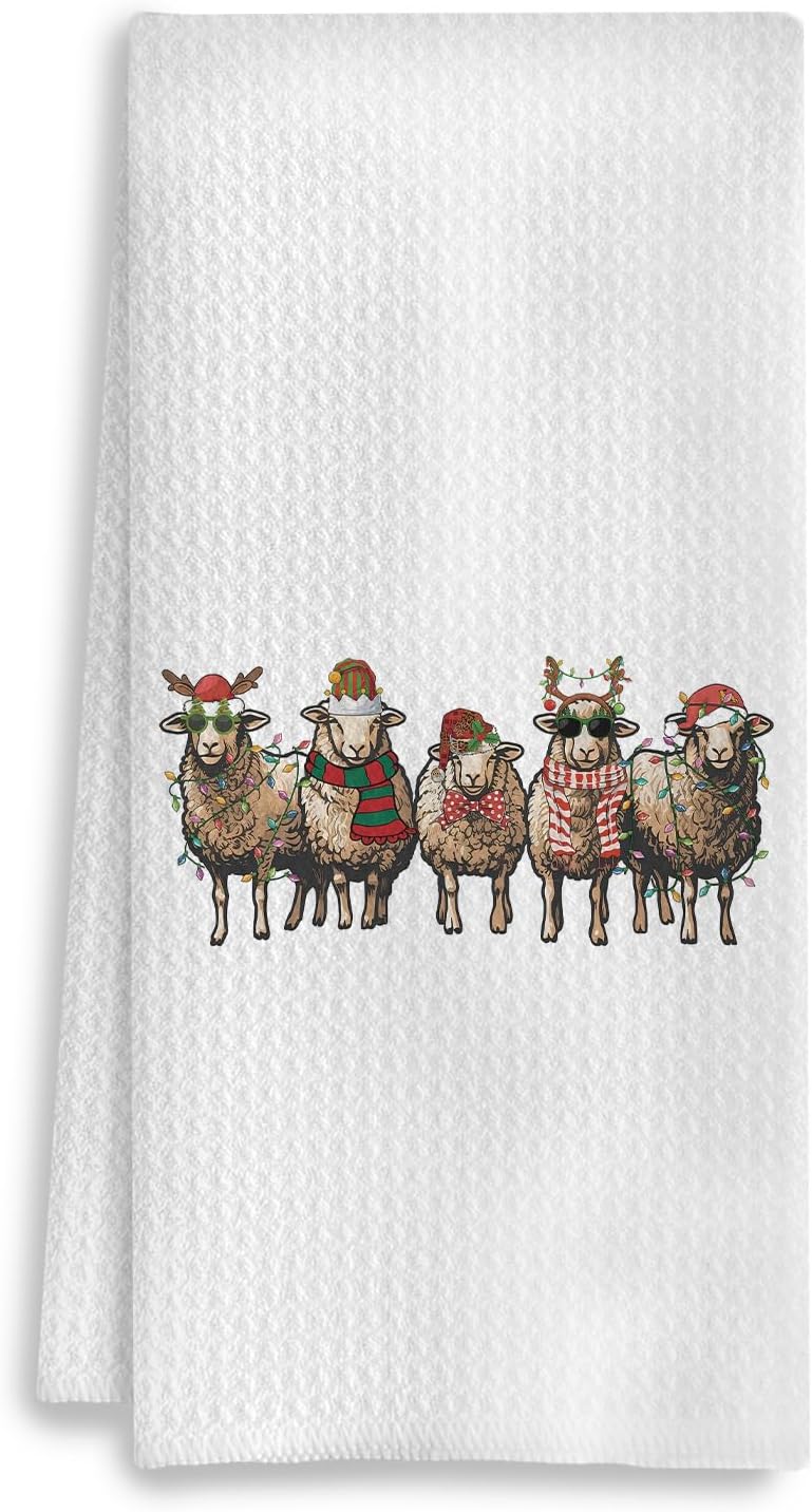 COWEB Christmas Sheep Kitchen Towels, Sheep Gifts, Funny Sheep Decorative Hand Towels for Bathroom, Sheep Decor, Farmhouse Christmas Dish Towels Tea Towels, Christmas Kitchen Bathroom Decor, 16x24 Inch - Image 1
